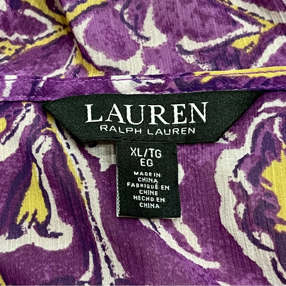 Lauren Ralph Lauren Top & Cami Purple XL/TG Floral Chiffon Ruffle SemiSheer Boho - Picture 3 of 13
